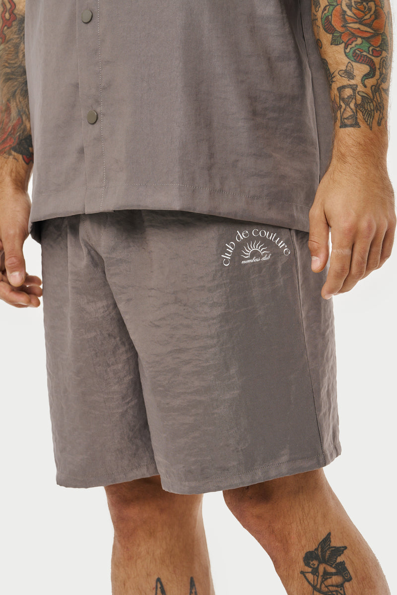 CONTRAST STITCH WOVEN SHORTS - BROWN – The Couture Club