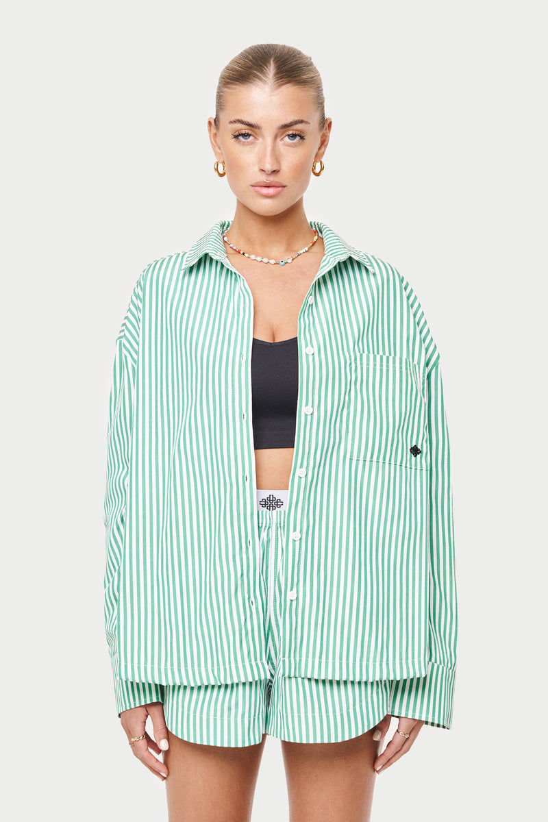 EMBLEM STRIPE OVERSIZED SHIRT - GREEN