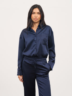 SATIN EMBLEM SHIRT - NAVY