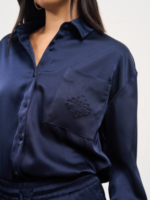 SATIN EMBLEM SHIRT - NAVY