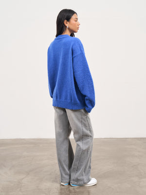 FLUFFY EMBLEM KNITTED CREW - COBALT