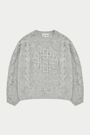 EMBLEM PLAITED OVERSIZED KNIT JUMPER - GREY MARL