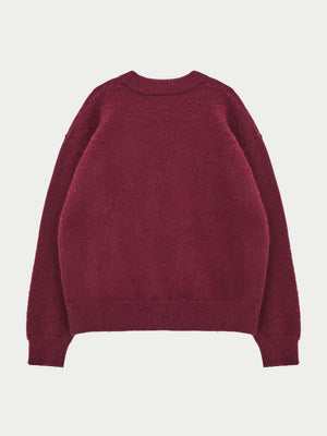 FLUFFY EMBLEM KNITTED CREW - BURGUNDY