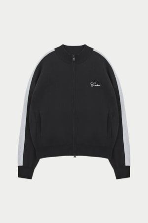 SIDE STRIPE KNITTED TRACK JACKET - BLACK