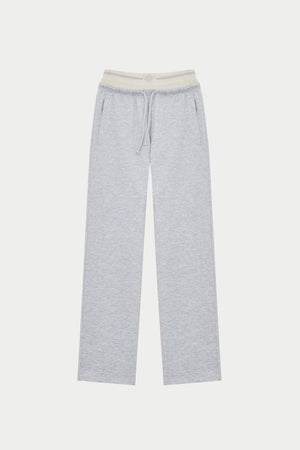 DOUBLE WAISTBAND WIDE LEG JOGGERS - GREY MARL