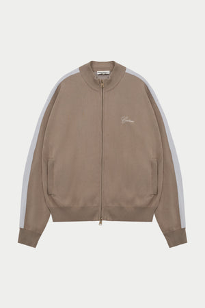 SIDE STRIPE KNITTED TRACK JACKET - BEIGE