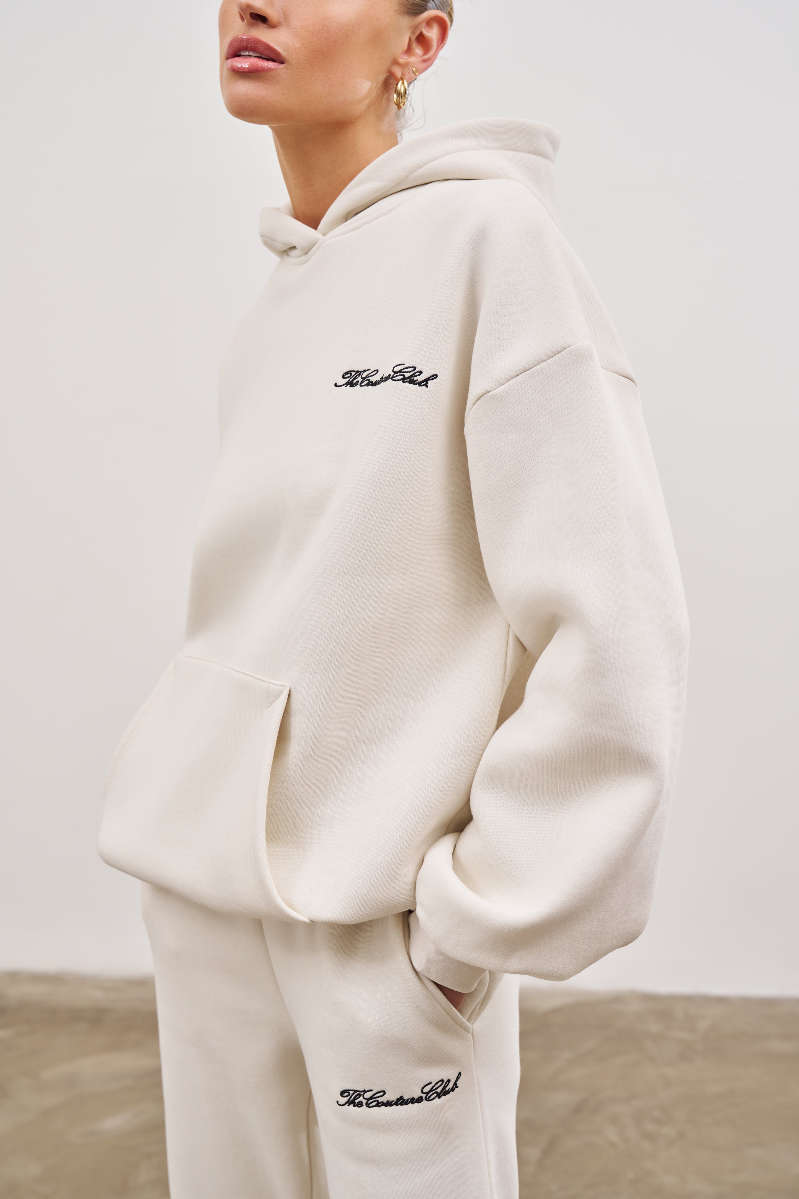 COUTURE SCRIPT PUFF SLEEVE HOODIE OFF WHITE The Couture Club