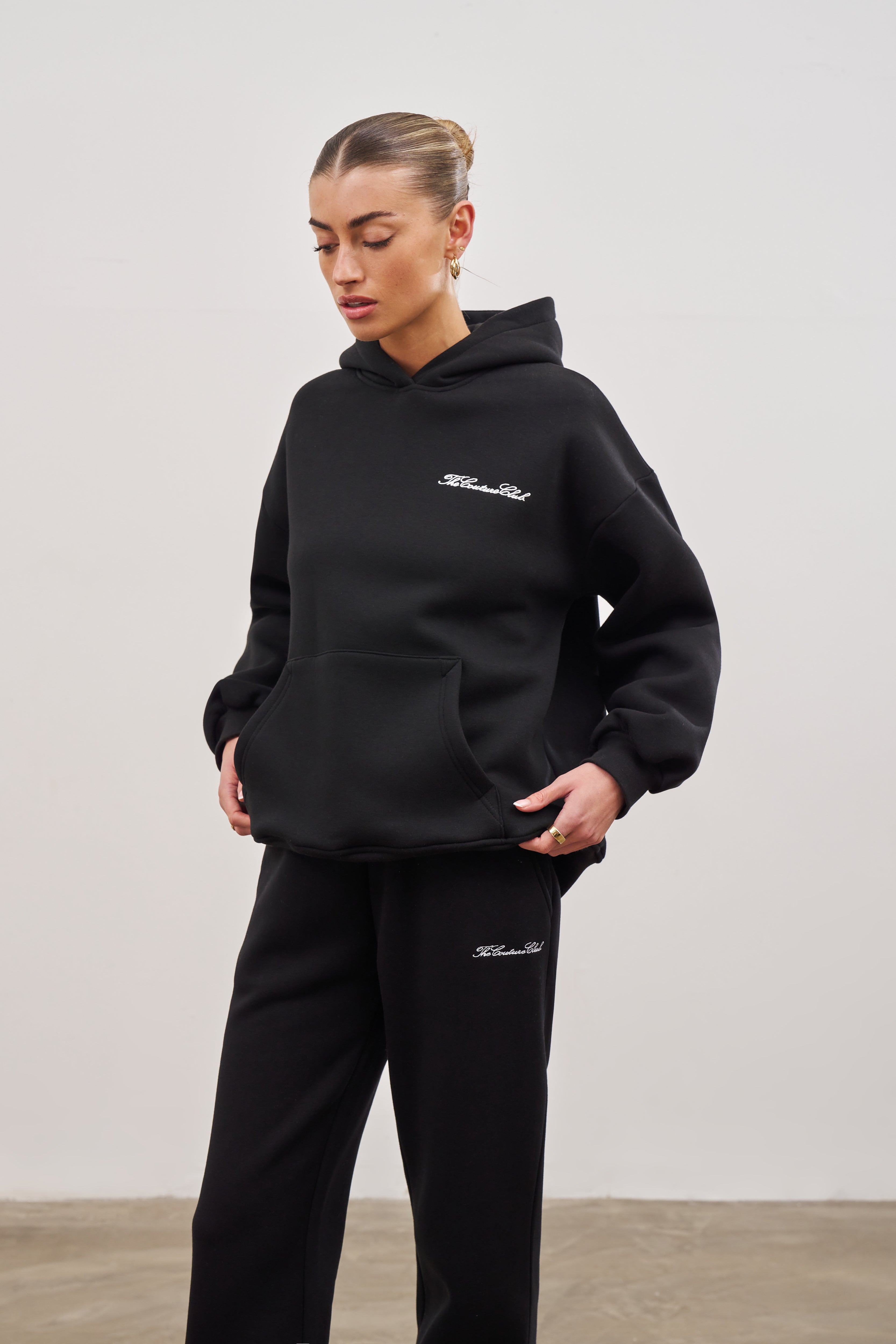 COUTURE SCRIPT PUFF SLEEVE HOODIE BLACK The Couture Club