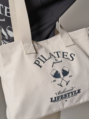 PILATES & PINOT LARGE TOTE BAG - OFF WHITE