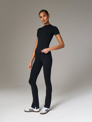 SCULPTING STRETCH ZIP HEM LEGGINGS - BLACK