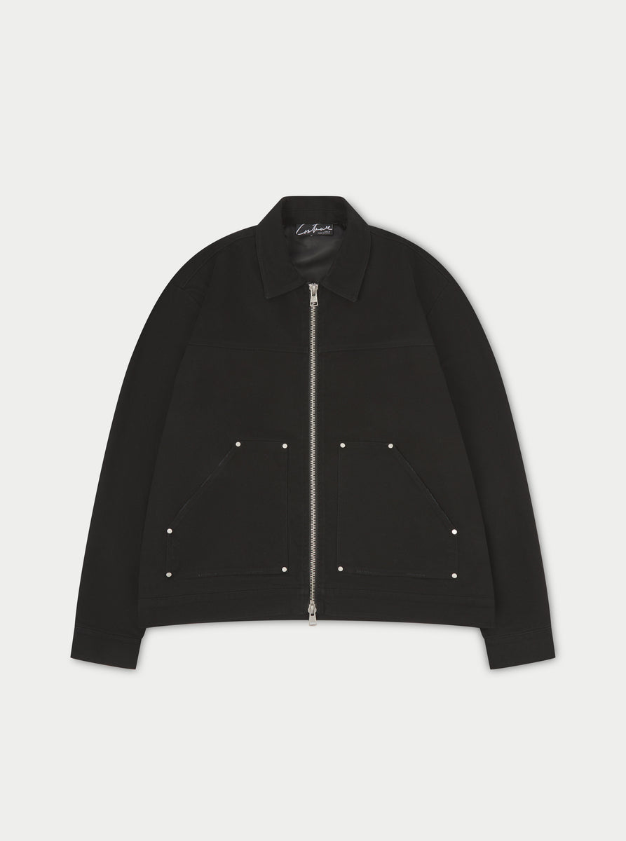 TWILL RIVET DETAIL CARPENTER JACKET - BLACK – The Couture Club