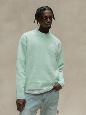 FLUFFY EMBLEM KNITTED CREW - MINT