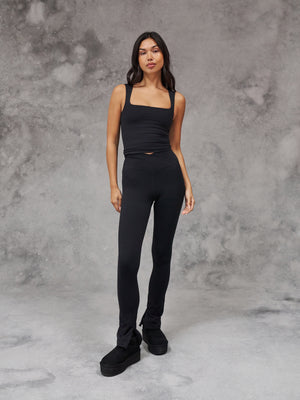 SCULPTING STRETCH ZIP HEM LEGGINGS - BLACK