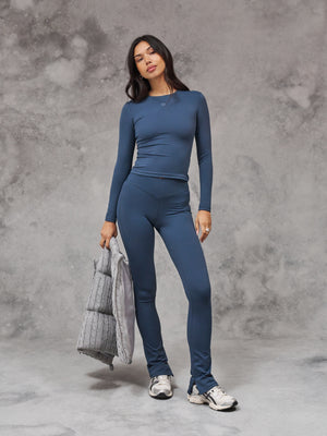 SCULPTING STRETCH ZIP HEM LEGGINGS - PETROL BLUE