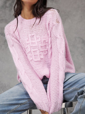 EMBLEM PLAITED OVERSIZED KNIT JUMPER - PINK