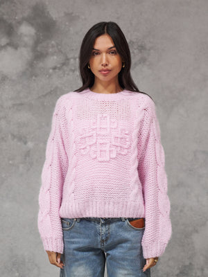 EMBLEM PLAITED OVERSIZED KNIT JUMPER - PINK