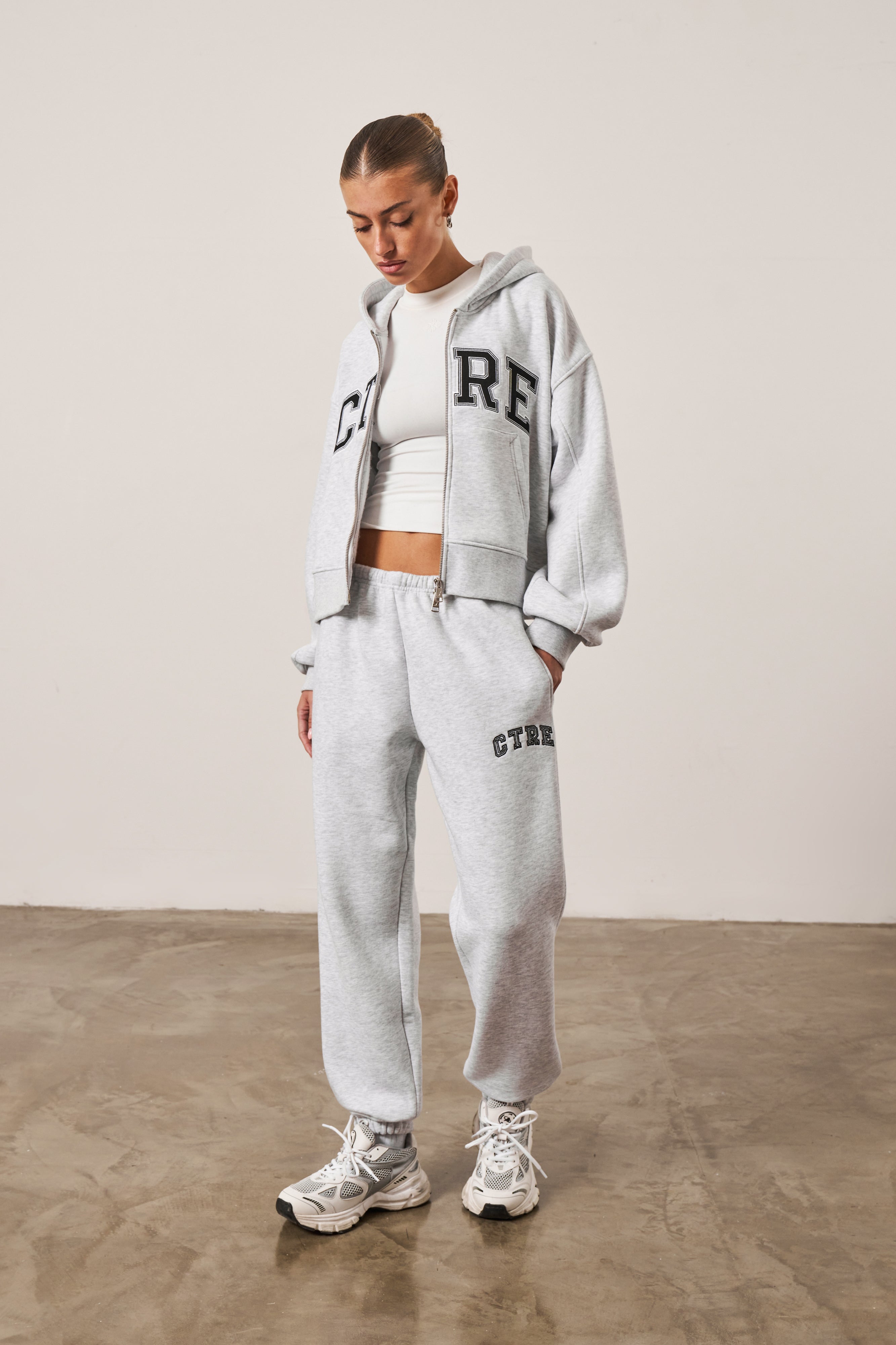 CTRE CROPPED ZIP THROUGH HOODIE - GREY MARL – The Couture Club