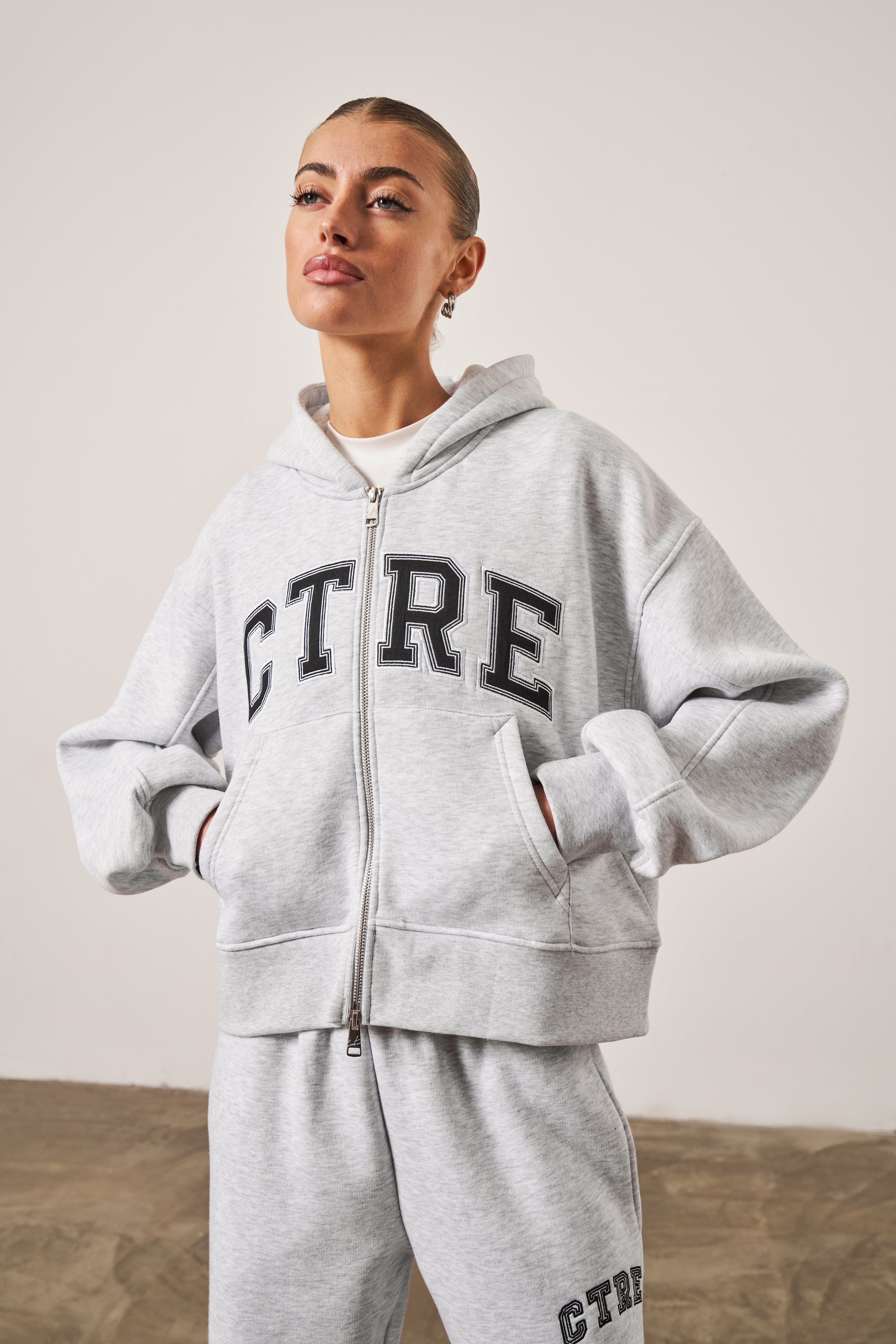 CTRE CROPPED ZIP THROUGH HOODIE - GREY MARL – The Couture Club