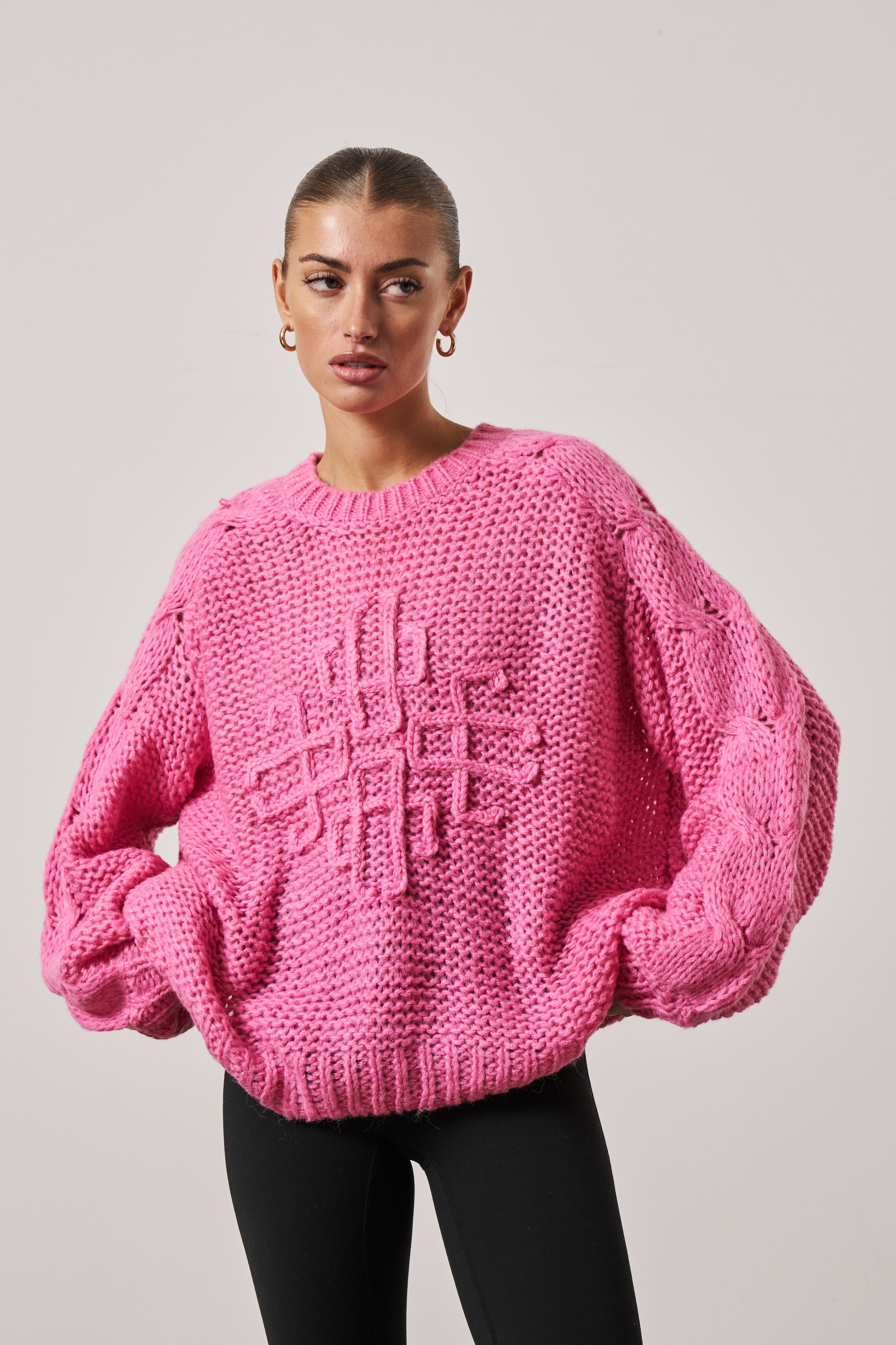EMBLEM OVERSIZED KNIT JUMPER - PINK – The Couture Club