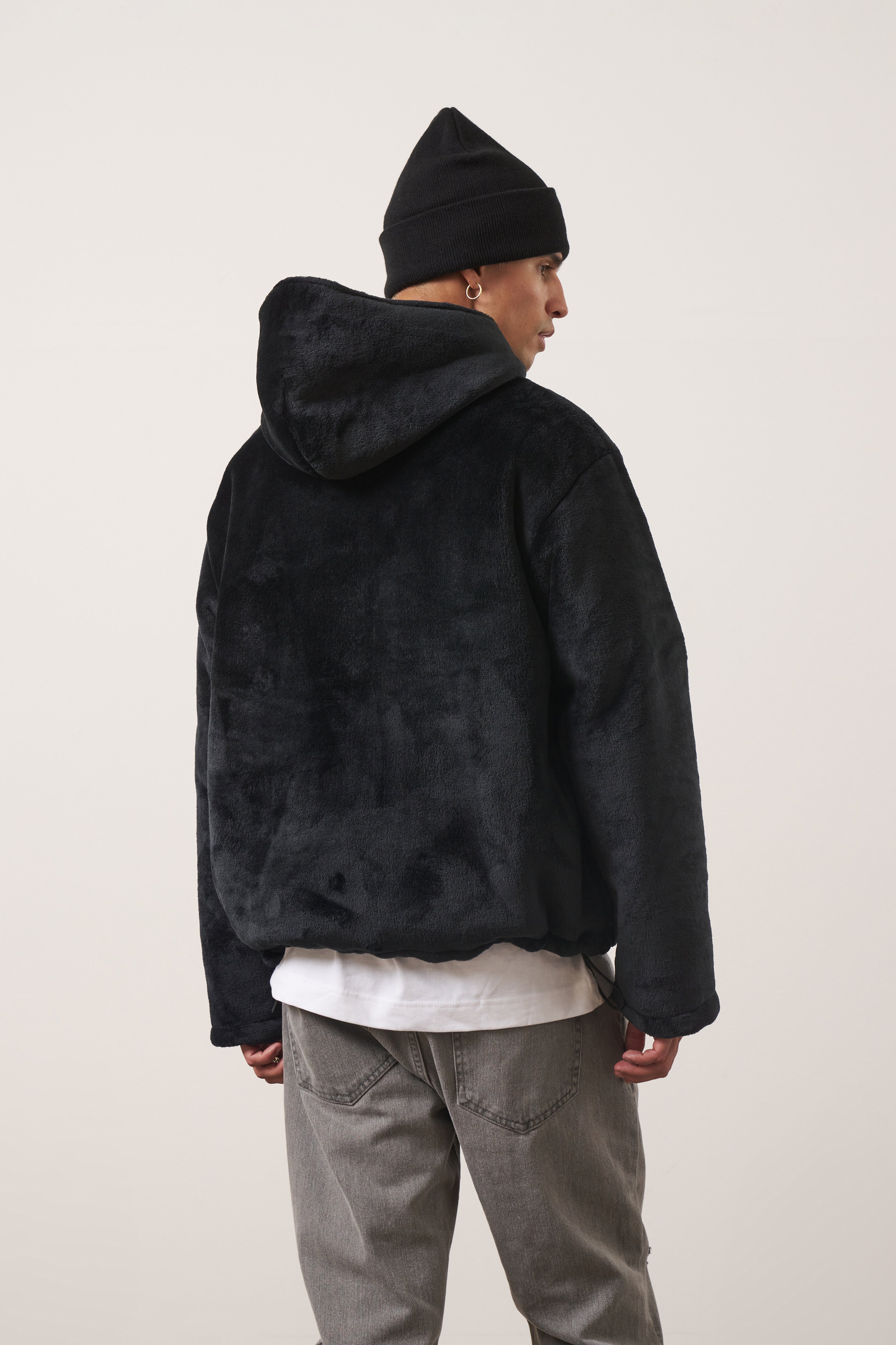 Faux fur clearance hoodie black