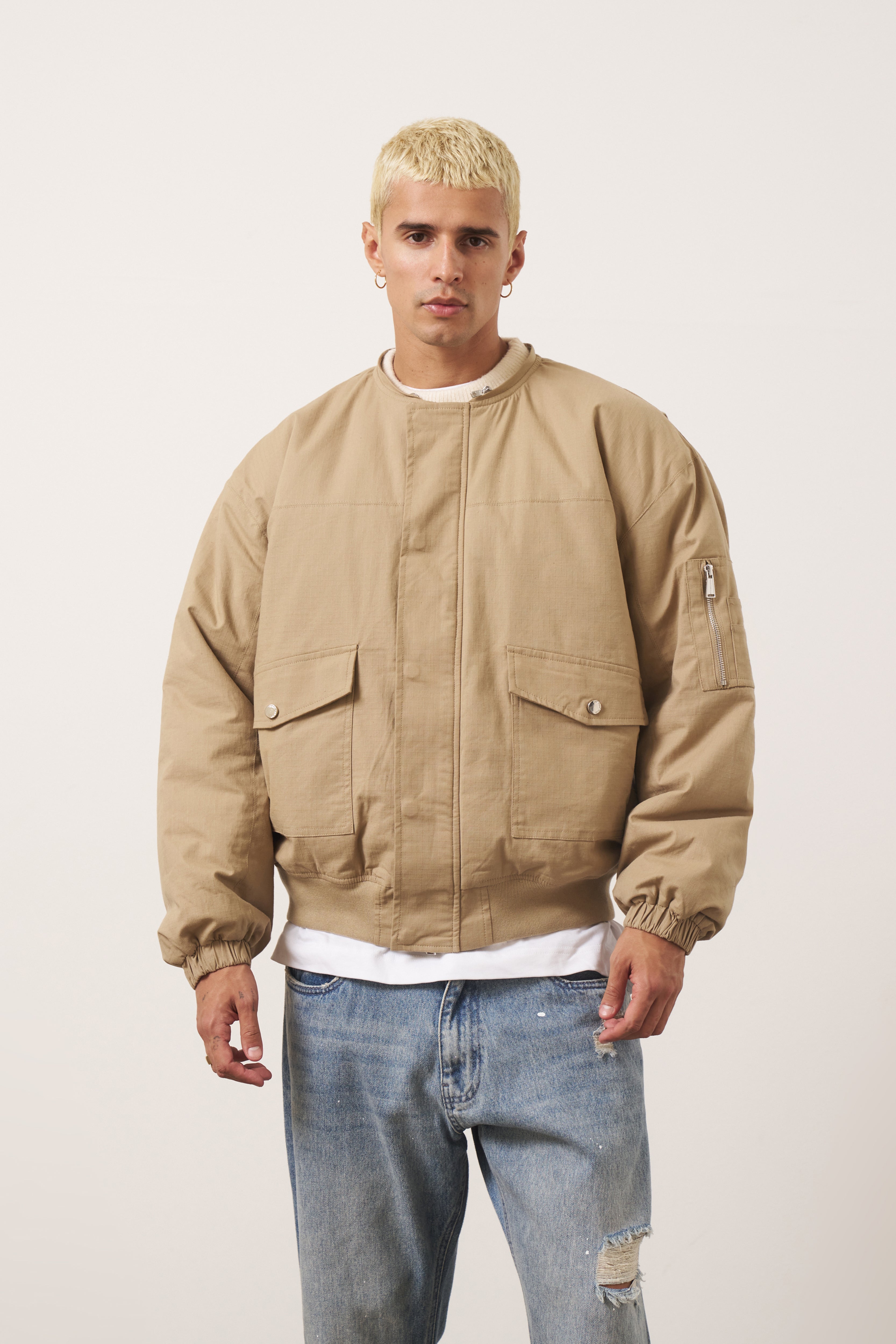 Beige bomber jacket on sale mens