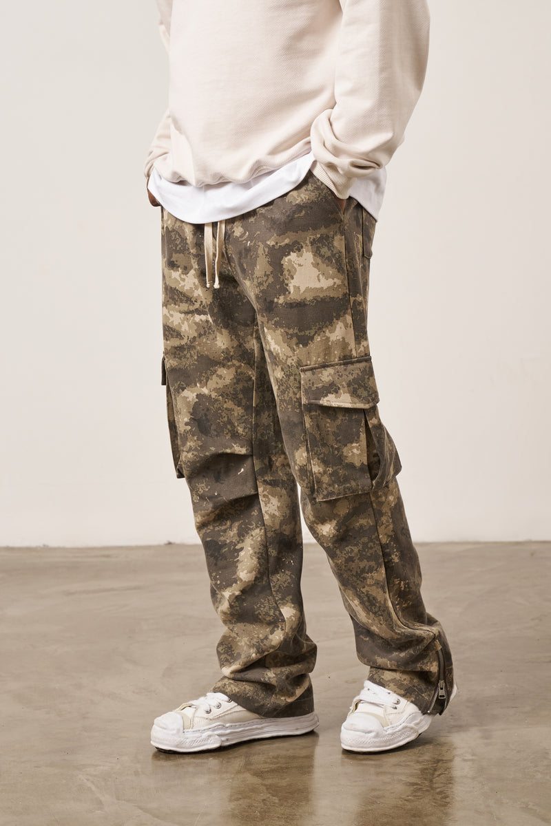 CAMO STRAIGHT LEG CARGOS - BEIGE – The Couture Club