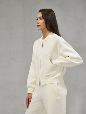 SEAM DETAIL OVERSIZED ZIP THROUGH BOMBER - OFF WHITE