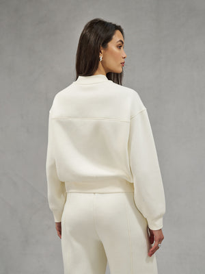 SEAM DETAIL OVERSIZED ZIP THROUGH BOMBER - OFF WHITE