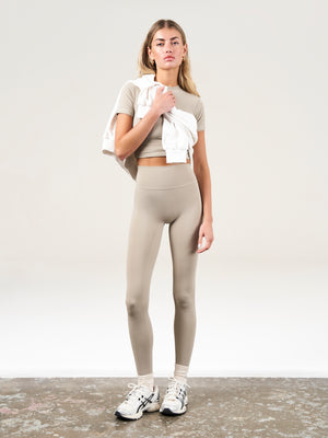 EMBLEM STRETCH SCULPTING LEGGINGS - BEIGE