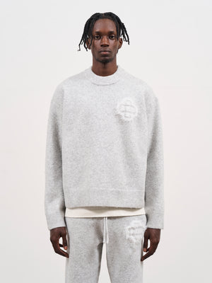 FLUFFY EMBLEM KNITTED CREW - GREY MARL