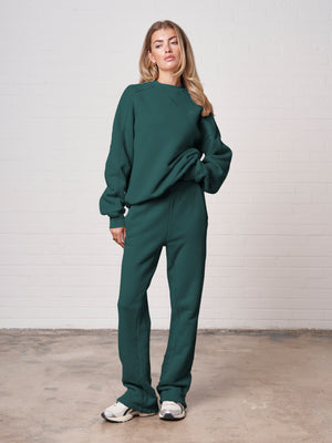 LAUNDERED CLASSICS SEAM DETAIL SWEATSHIRT - GREEN