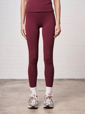 SCULPTING STRETCH EMBLEM LEGGINGS - BURGUNDY