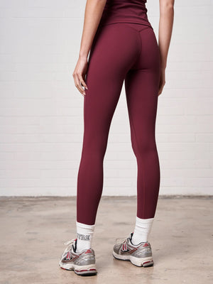 SCULPTING STRETCH EMBLEM LEGGINGS - BURGUNDY