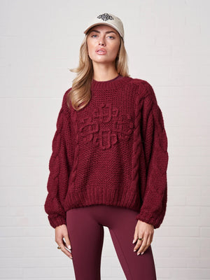 EMBLEM PLAITED OVERSIZED KNIT JUMPER - BURGUNDY