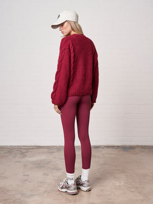 EMBLEM PLAITED OVERSIZED KNIT JUMPER - BURGUNDY