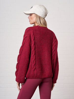 EMBLEM PLAITED OVERSIZED KNIT JUMPER - BURGUNDY