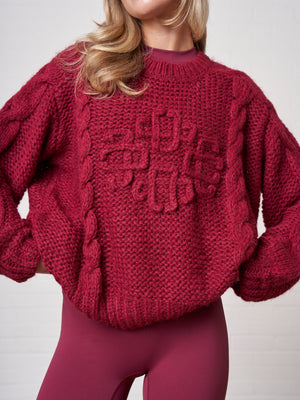 EMBLEM PLAITED OVERSIZED KNIT JUMPER - BURGUNDY