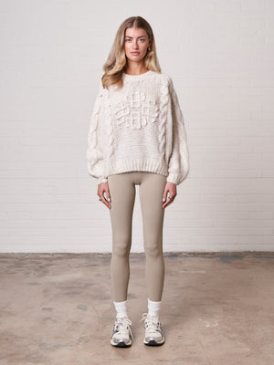 EMBLEM PLAITED OVERSIZED KNIT JUMPER - STONE