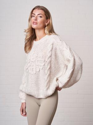 EMBLEM PLAITED OVERSIZED KNIT JUMPER - STONE