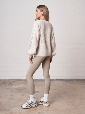 EMBLEM PLAITED OVERSIZED KNIT JUMPER - STONE