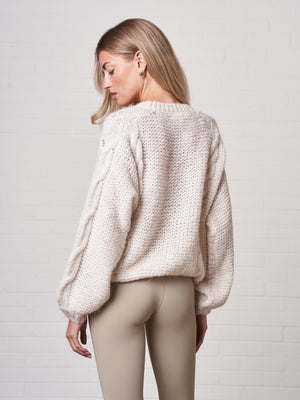 EMBLEM PLAITED OVERSIZED KNIT JUMPER - STONE