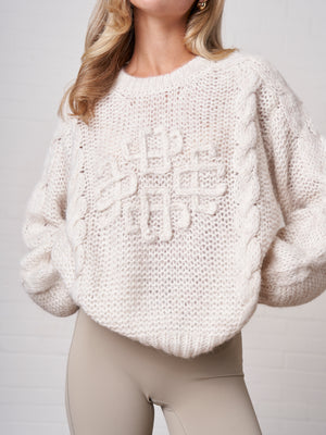 EMBLEM PLAITED OVERSIZED KNIT JUMPER - STONE