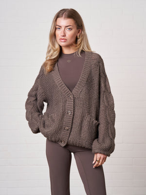 EMBLEM OVERSIZED KNIT CARDIGAN - COCOA