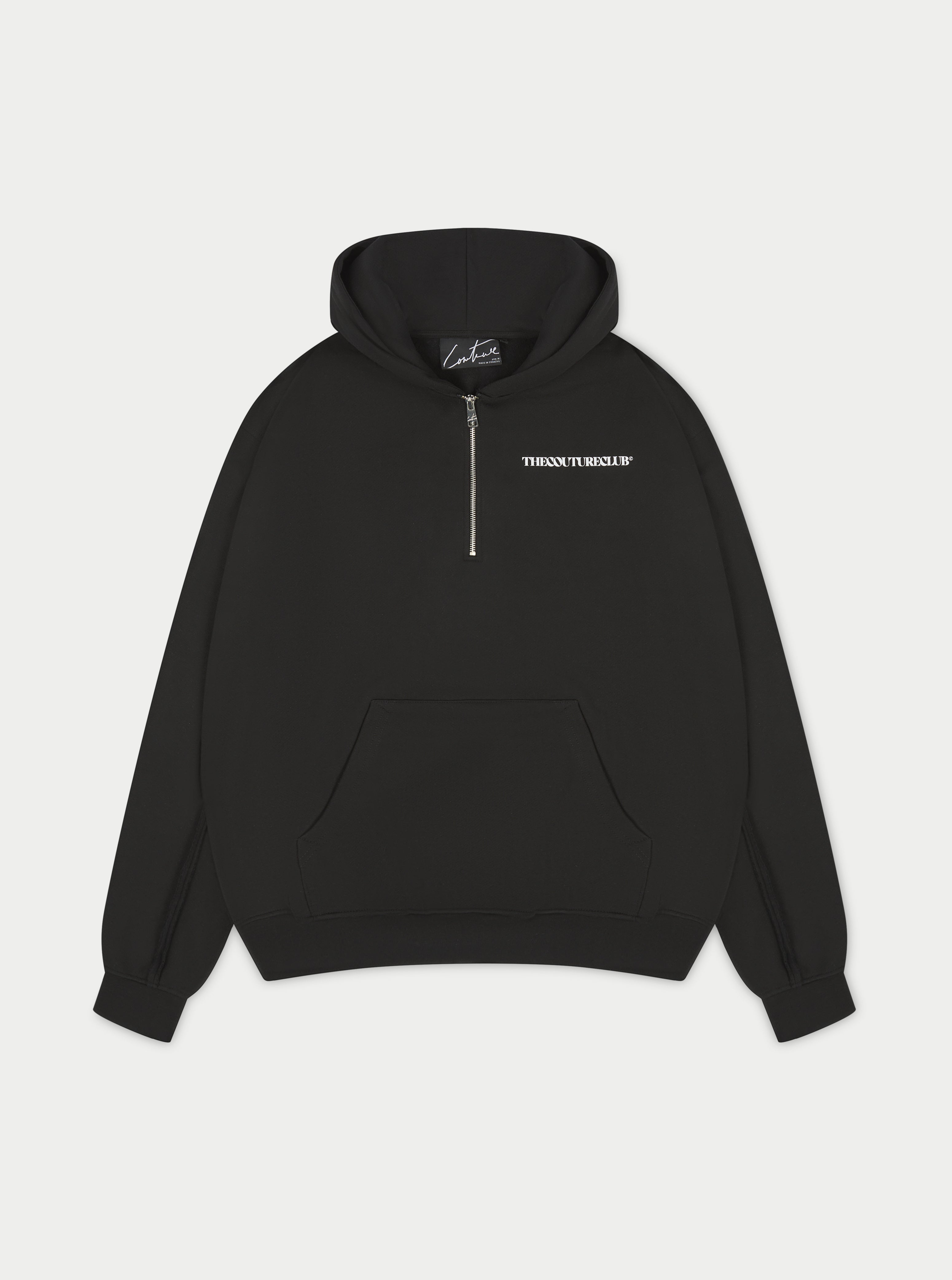 Black Raw Seam Quarter Zip Hoodie The Couture Club