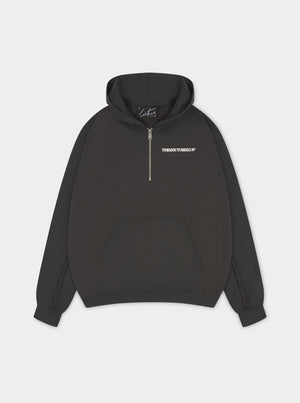 RAW SEAM QUARTER ZIP HOODIE - CHARCOAL