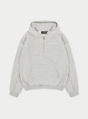 RAW SEAM QUARTER ZIP HOODIE - GREY MARL