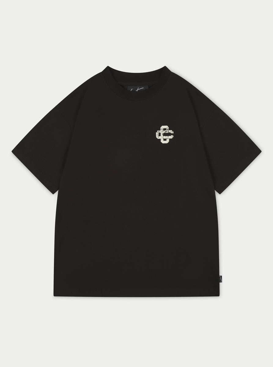 CRACKED PRINT EMBLEM RELAXED T-SHIRT - BLACK – The Couture Club