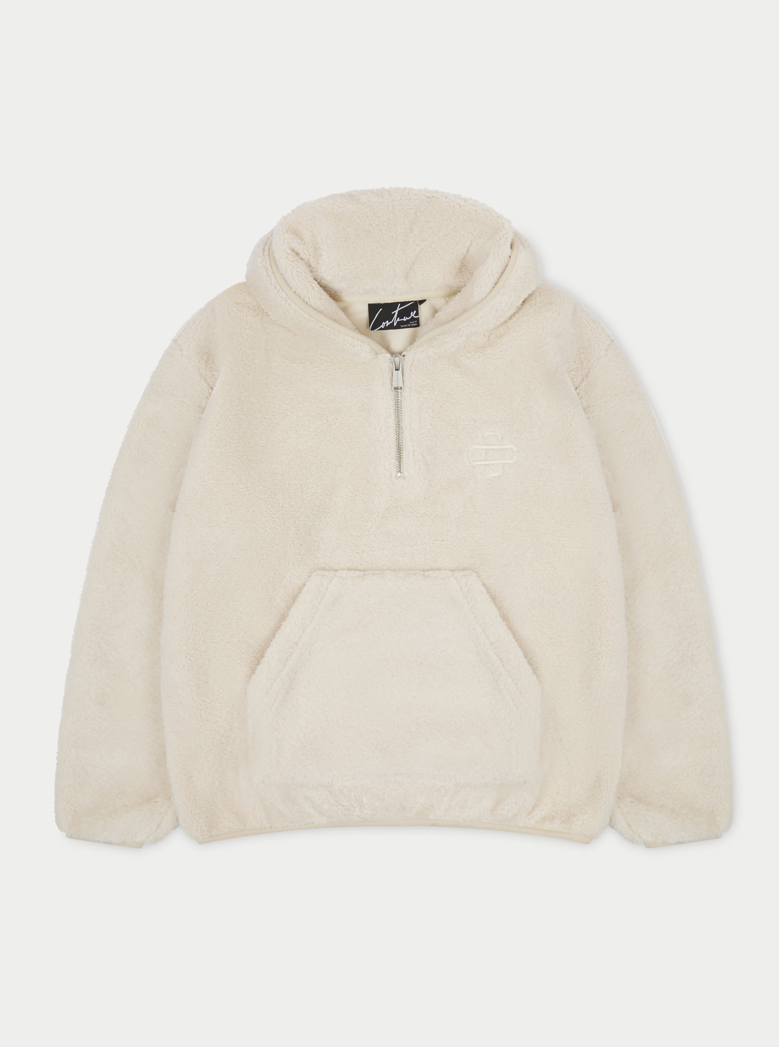 Cream borg hoodie new arrivals