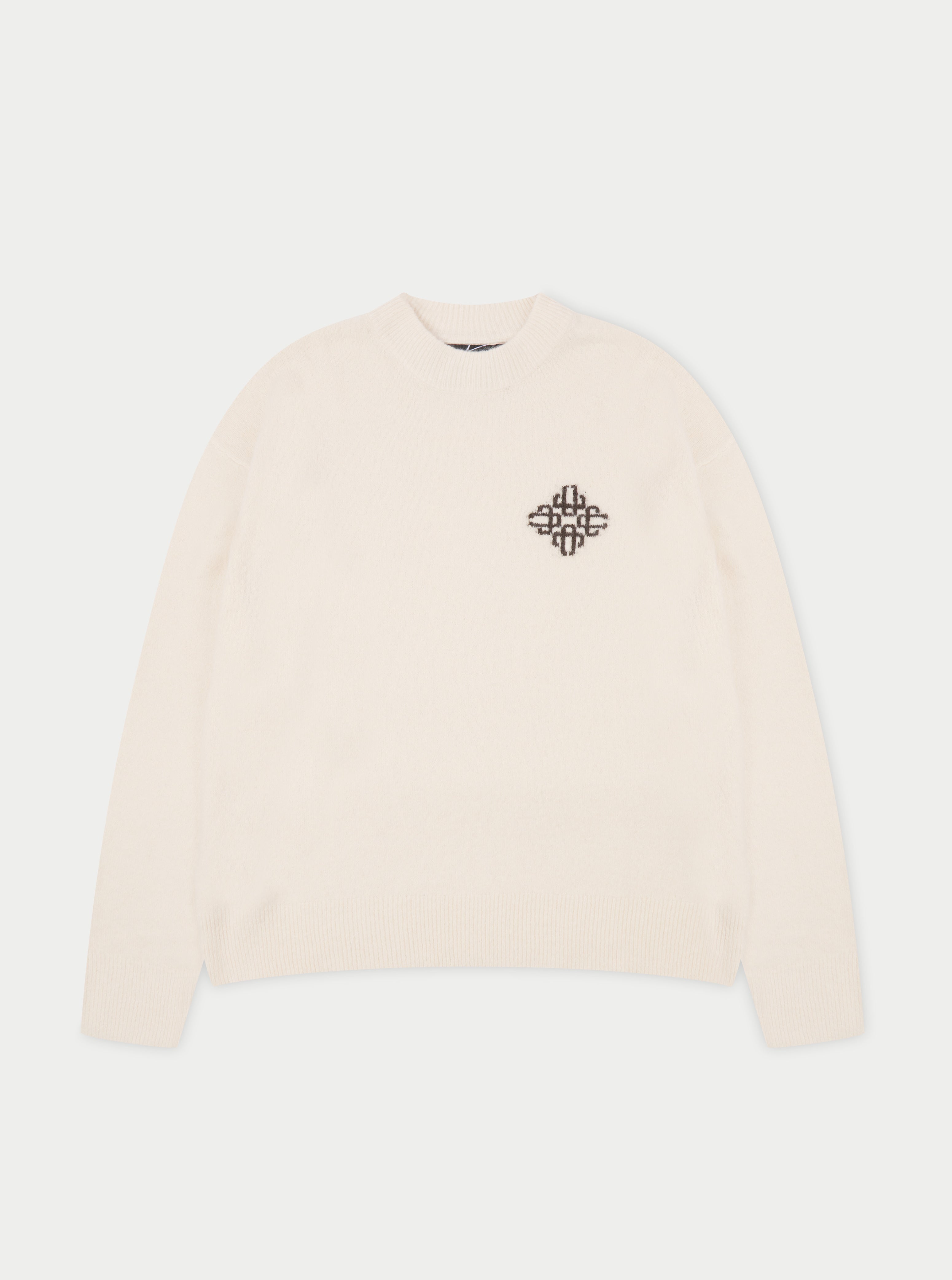 LIGHTWEIGHT FLUFFY KNIT EMBLEM CREW - OFF WHITE – The Couture Club