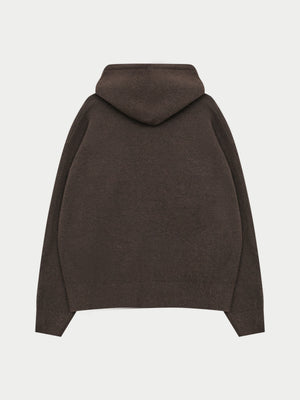 FLUFFY EMBLEM ZIP THROUGH KNITTED HOODIE - BROWN